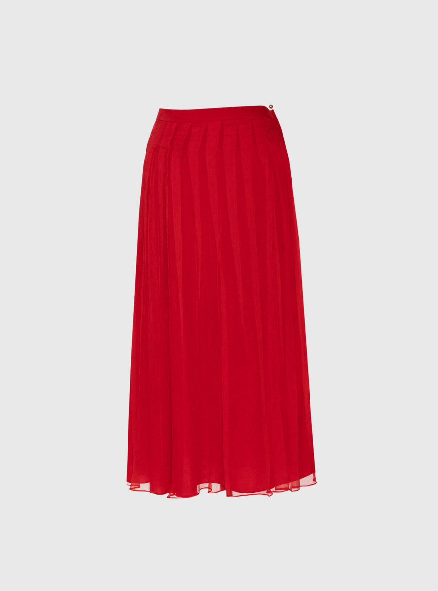 Bright Red Silk Midi Skirt