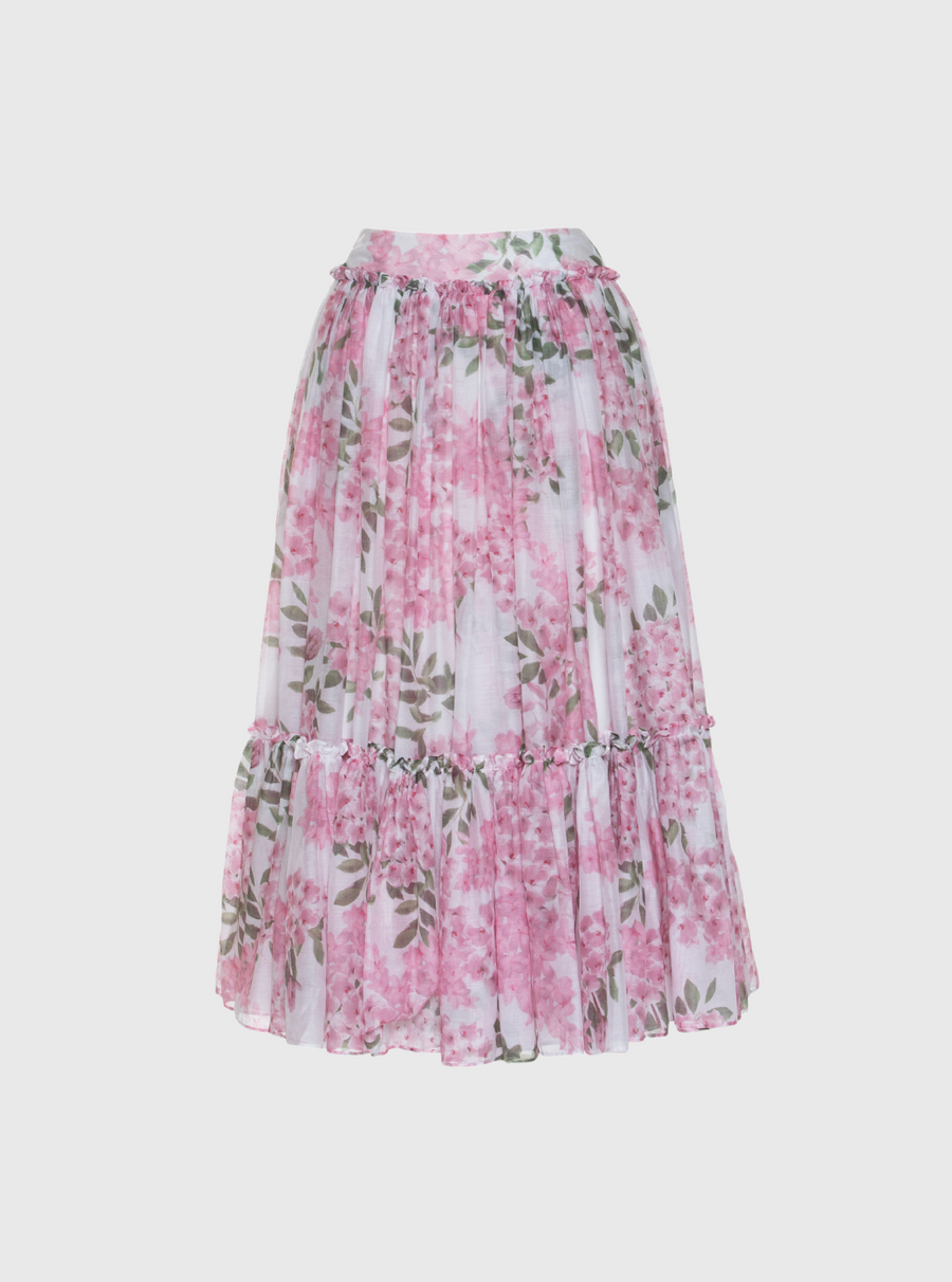 Pink Hydrangeas Midi Skirt