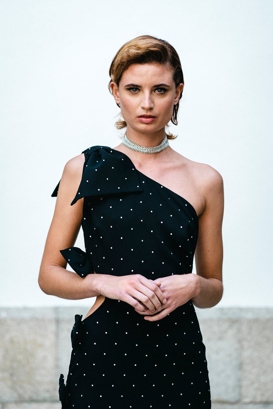 Black Crepe with Strass Dress