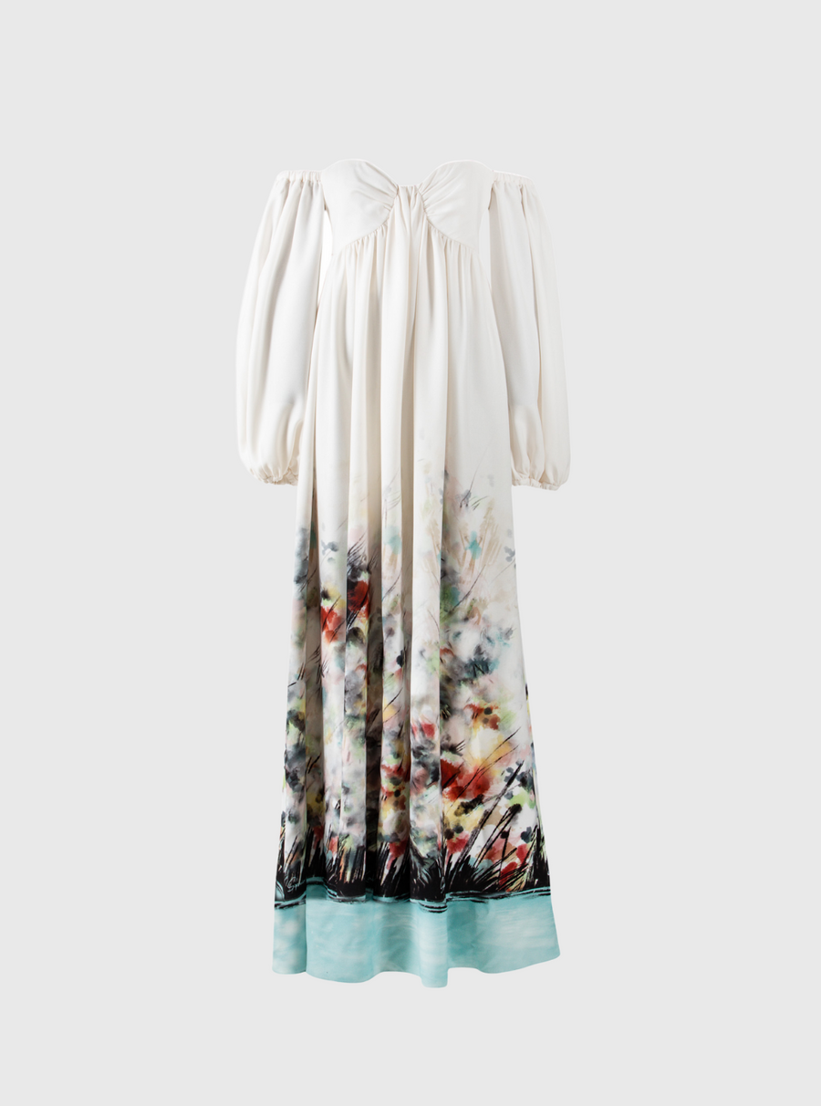 Maxi Off-the-Shoulder Abstract Print Dress